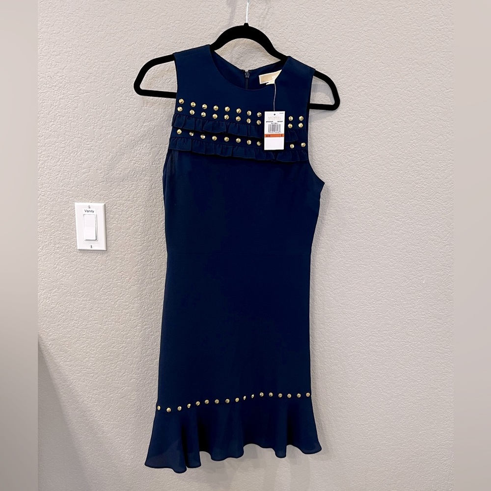 Michael Kors NWT navy dress with cute gold detailing!
